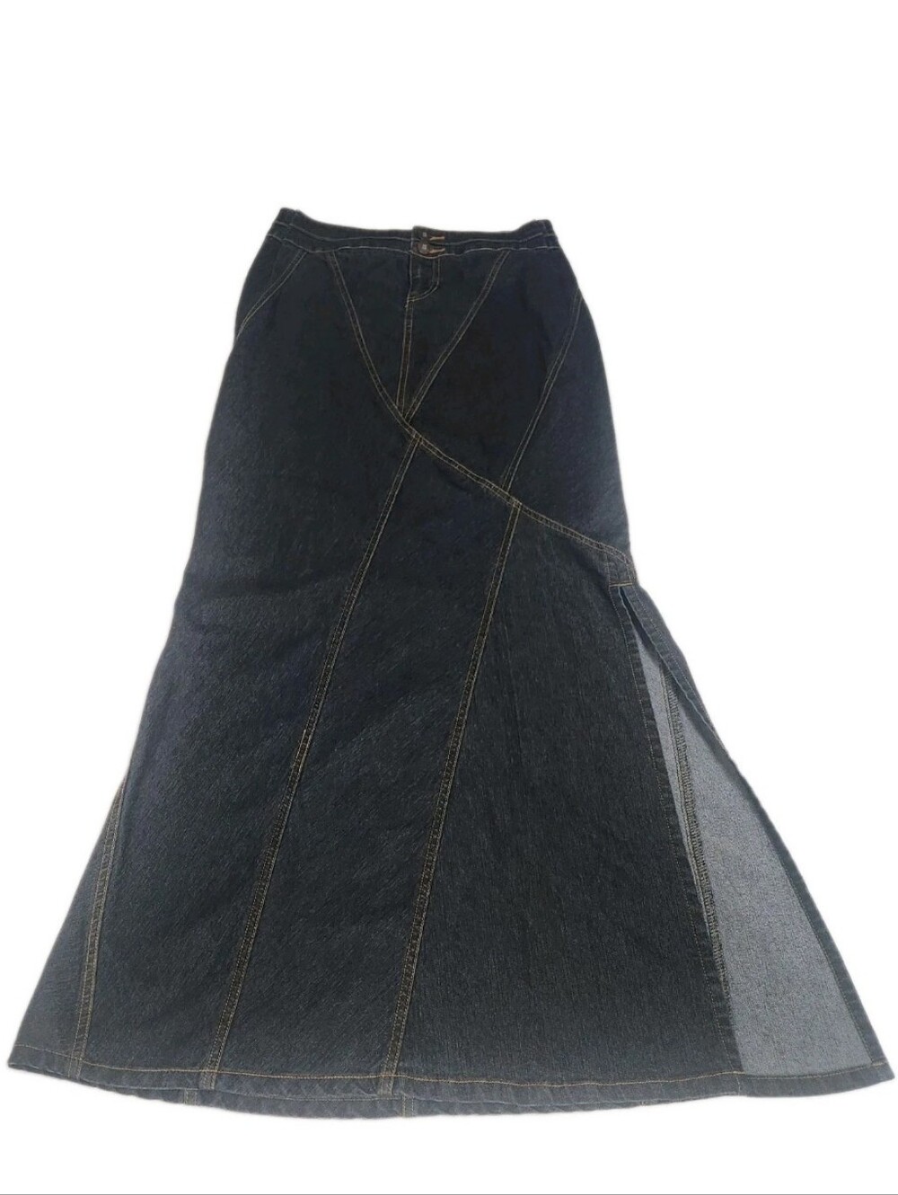 Vtg Bisou Bisou Y2K Denim Maxi Skirt 6 Dark Wash Side Slit Mermaid Boho Western